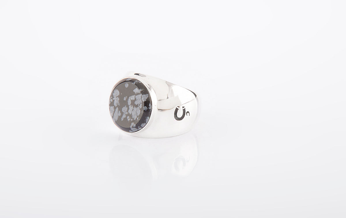 RING SNOWFLAKE OBSIDIAN ROUND