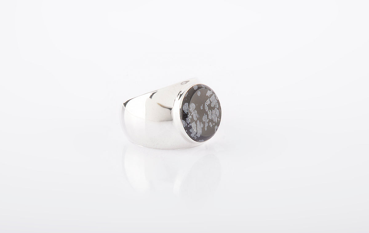 RING SNOWFLAKE OBSIDIAN ROUND