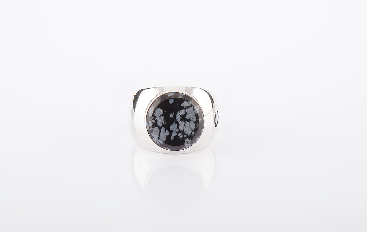 RING SNOWFLAKE OBSIDIAN ROUND